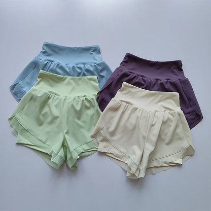 Summer Women's High-Waisted Sports Shorts Mesh Breathable Double-Layer Quick-Dry Gym Fitness Running Cycling Yoga Shorts