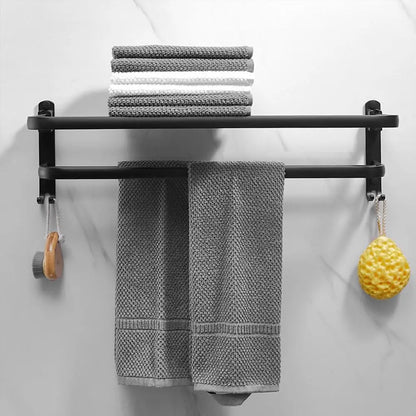 50CM Matte Black Folding Holder With Hook Towel Holder Wall Mount AluminumTowel Rack Bathroom shower rack Bathroom Accessories Beauty World Shop