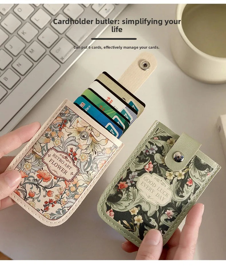 Vintage Oil Painting Pull Out Card Holder One Piece Women's Compact Ultra Thin Mini Cartoon New Style Niche Design Card Case Bag Beauty World Shop