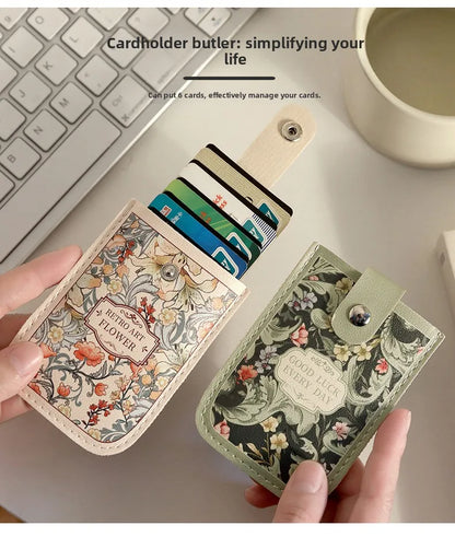 Vintage Oil Painting Pull Out Card Holder One Piece Women's Compact Ultra Thin Mini Cartoon New Style Niche Design Card Case Bag Beauty World Shop