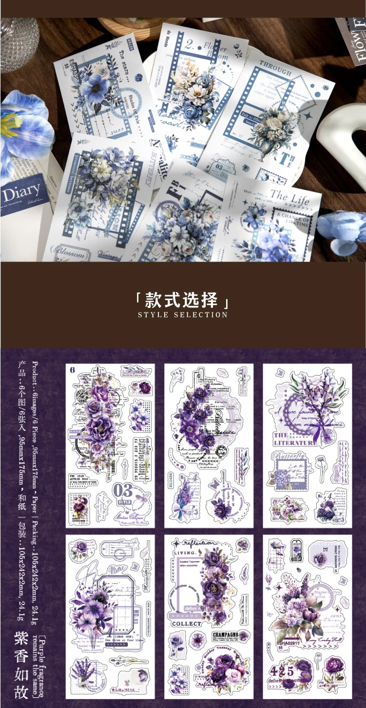 Journal GO 6pcs Flower Shadow Decorative Sticker Fresh Plant Flowers Collage Scrapbooking Label Diy Diary Journal Planner Label Beauty World Shop