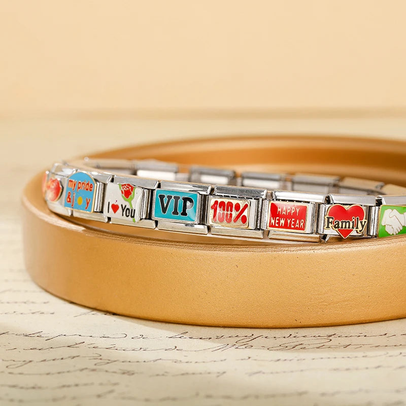 Hapiship 2024 Women Color Glaze Sexy Family Sweet Kiss Me Charm Links Fit 9mm Bracelet Stainless Steel Making Jewelry DJ717-C Beauty World Shop