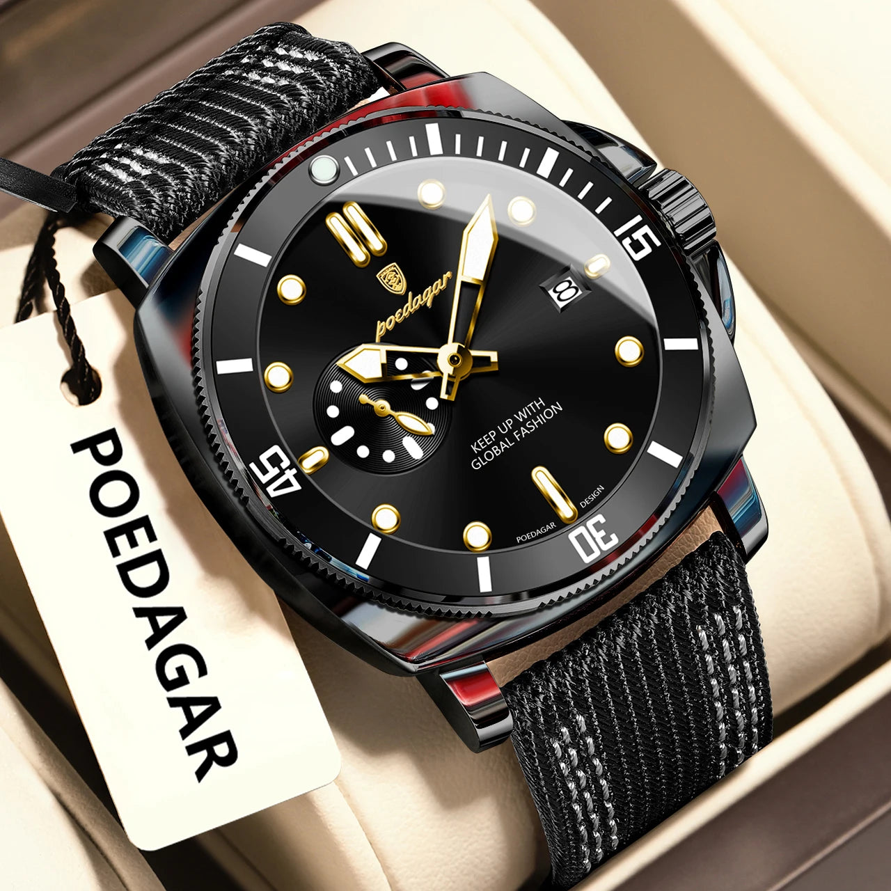 POEDAGAR Luxury Fashion Man Watch Luminous Waterproof Date Sport Watches For Men Nylon Leather Quartz Business Men's Clock Reloj Beauty World Shop