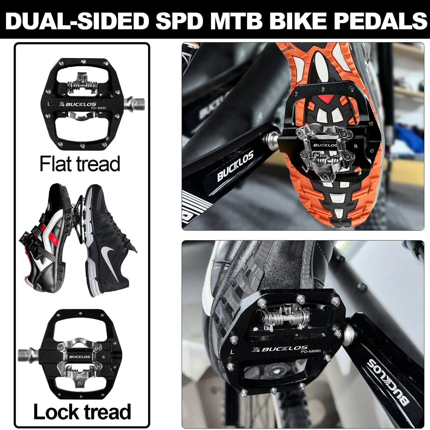 BUCKLOS Mountain Bike Pedals 3 Sealed Bearing PD-M680 Dual Clipless Flat & Lock Pedal Aluminum Cycling Pedals Fit Shimano SPD Beauty World Shop