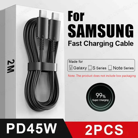 2PCS PD 45W USB C Cable For Samsung Galaxy S20 S21 S22 S23 Ultra Note 10 5G 20 A53 A54 Super Fast Charging USB Type C Data Cable Beauty World Shop