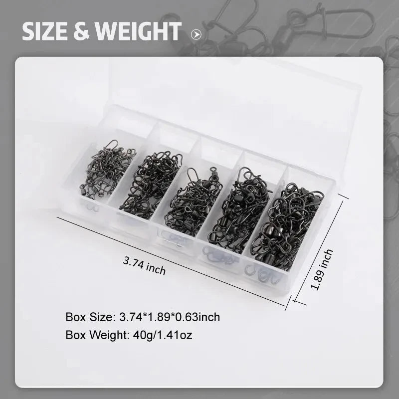 50pc/box Stainless Steel Fishing Connector Pin Bearing Rolling Swivel with Snap Fishhook Lure Accessories Beauty World Shop