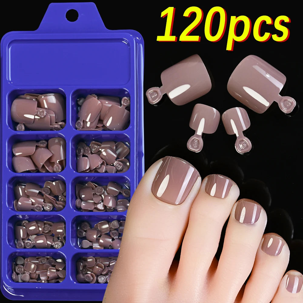 120Pcs 9-Colors French Fake Toenails Summer Short Sqaure Press On Toe Nails Tips Glossy Nude/Pink/Brown Full Cover False Toenail Beauty World Shop