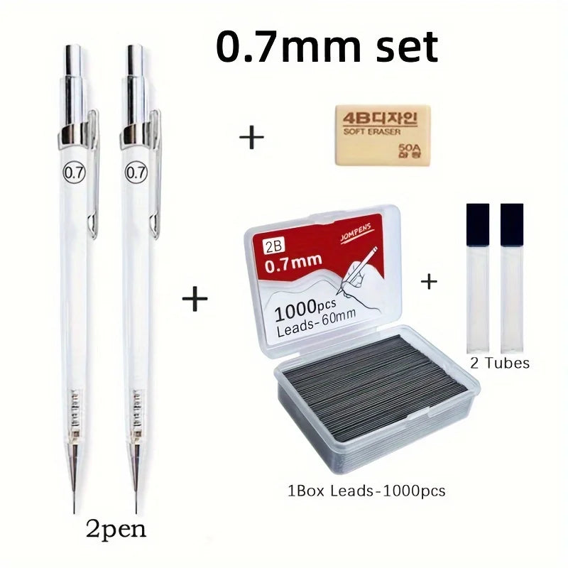 Transparent Mechanical Pencils 0.5 0.7 0.9mm with Lead 2B 60mm Art Drawing Automatic Pencil Replaceable Refills with 2 Tubes Beauty World Shop
