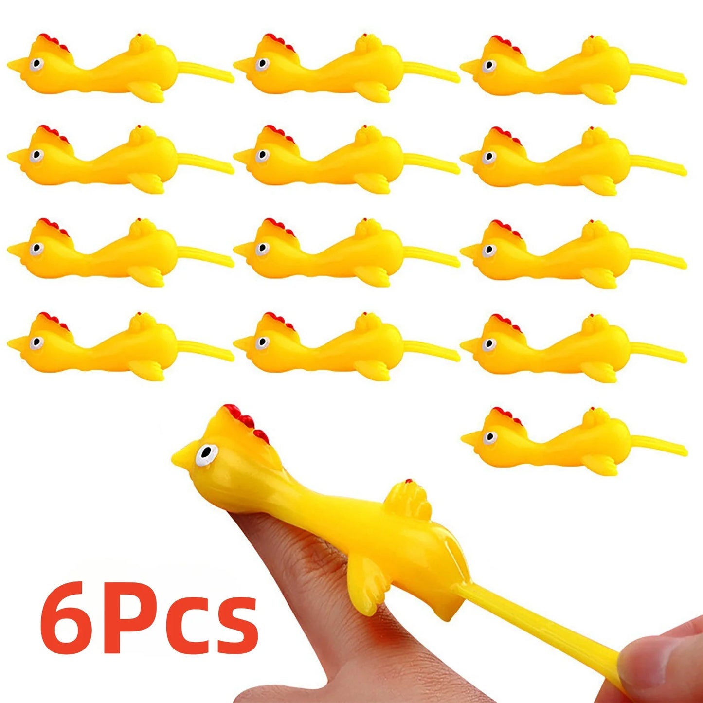 6-12pcs Novelty Catapulted Ejection Chicken Toy Light Rubber Finger Prank Flying Toy Slingshot Chicken Finger Toys Turkey Sticky Beauty World Shop