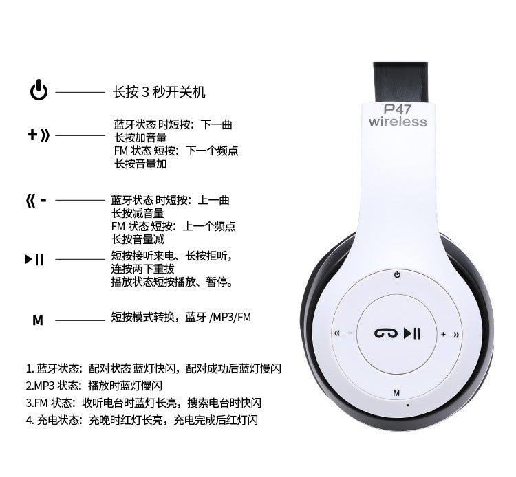 Stereo P47 Headset 5.0 Bluetooth Headset Folding Series Wireless Sports Game Headset for iPhone XiaoMi Beauty World Shop