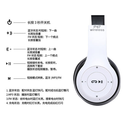 Stereo P47 Headset 5.0 Bluetooth Headset Folding Series Wireless Sports Game Headset for iPhone XiaoMi Beauty World Shop