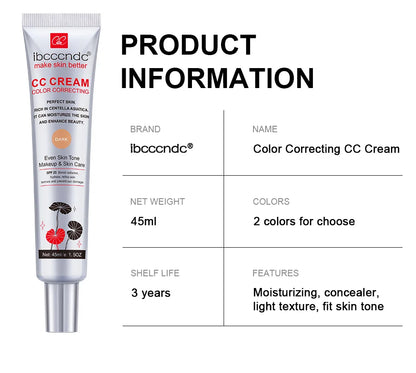 45ml Color Correcting CC Cream Facial Centella Asiatica Repair BB Cream Natural Concealer Whitening Liquid Foundation Cosmetics Beauty World Shop
