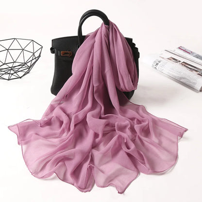 Fashion Four Seasons Women Plain Color Thin Soft Beach Thin Silky Georgette Scarf Shawls Long Wraps Beach Sunscreen Hijab Beauty World Shop