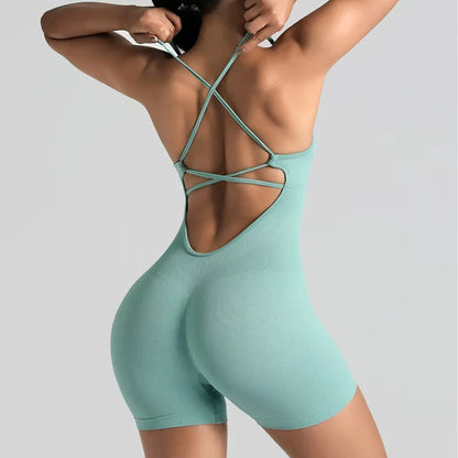 Women's Sexy Slim-Fit Yoga Shorts Jumpsuit Seamless Back Workout Bodysuit Breathable Quick-Dry Gym Running Pilates Fitness yoga Beauty World Shop