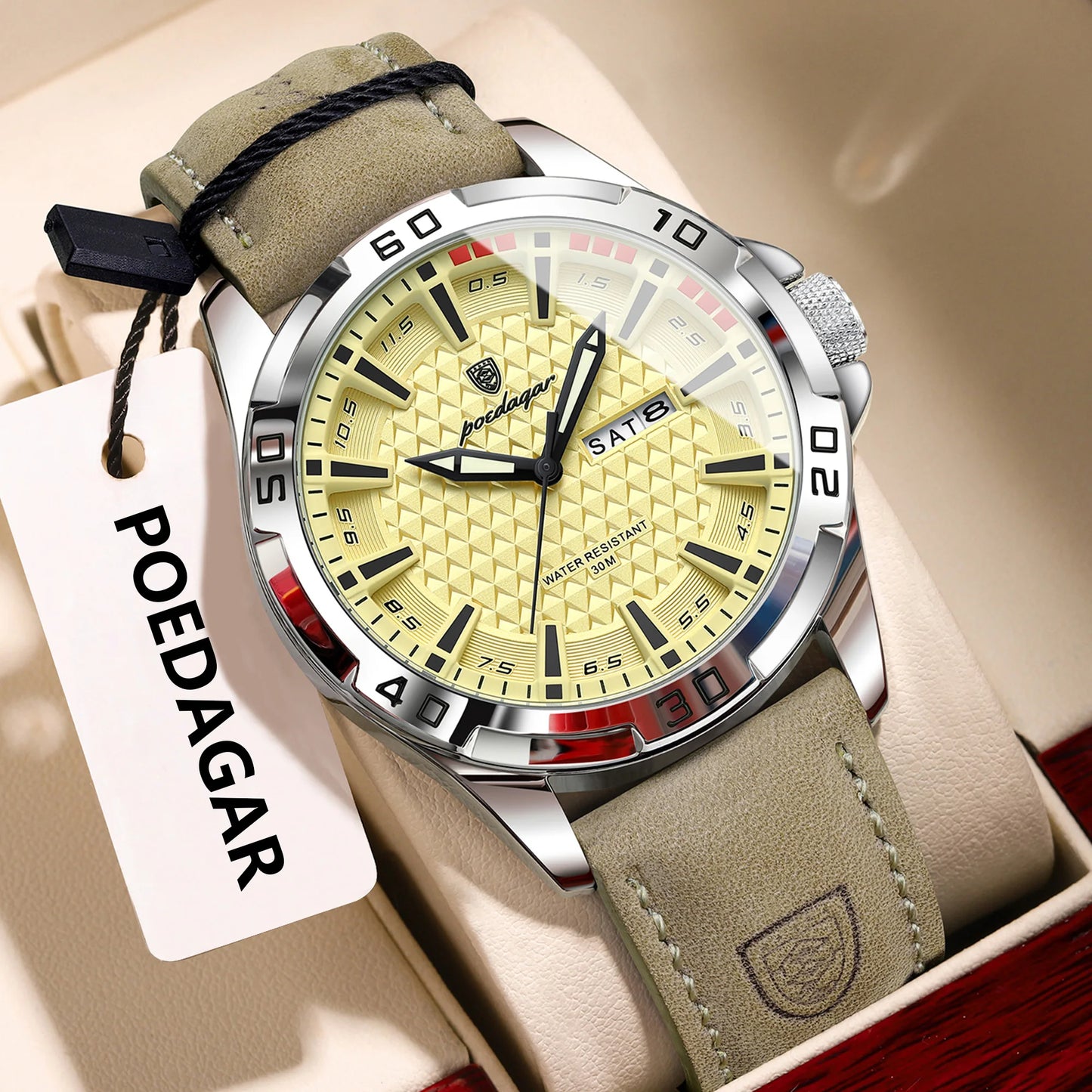 POEDAGAR Original Men Watch Luxury Waterproof Luminous Date Week Watch For Man Quartz Leather Fashion Men's Watches Reloj Hombre Beauty World Shop
