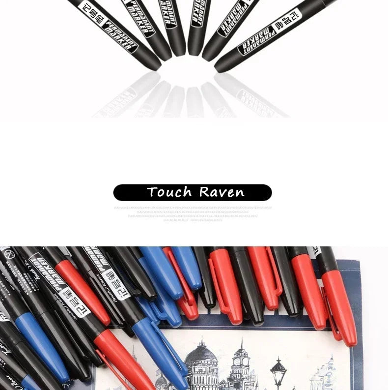 6-20PCs/Set PermanentMarker Pen Fine Point Waterproof Markers Thin Nib Crude Nib Black Blue Red Ink 1.5mm Fine Color Marker Pens Beauty World Shop