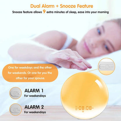 Wake Up Light Alarm Clock with Sunrise/Sunset Simulation Dual Alarms FM Radio Nightlight 7 Colors Natural Sounds Snooze Beauty World Shop