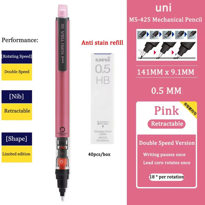 UNI KURUTOGA Mechanical Pencil M5-452 Creative Writing Continuous Sketch 0.5mm Lead Automatic Rotating Mechanical Pencil Beauty World Shop