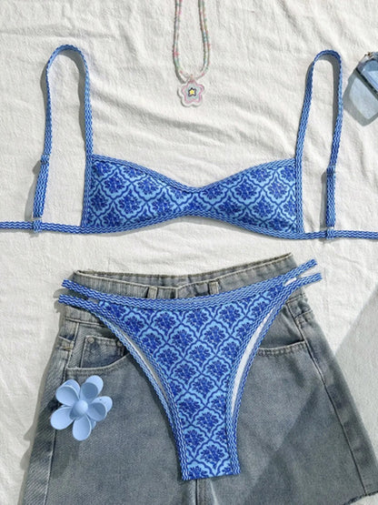 S - XL Flowers Printed High Leg Cut Bikini Female Swimsuit Women Swimwear Two-pieces Bikini set Bather Bathing Suit Swim V6965 Beauty World Shop