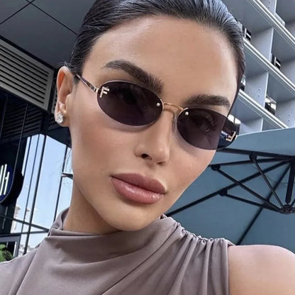Elegant Diamond Oval Sunglasses Male Letter "F" Rimless Sunglasses  car sunglasses 90902 Beauty World Shop
