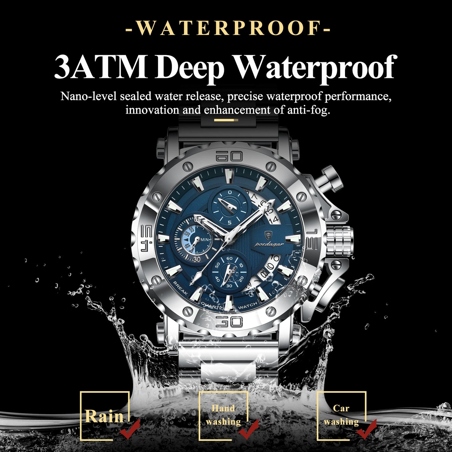 POEDAGAR Luxury Men's Watch Calendar Luminous Waterproof Man Clock Chronograph Stainless Steel Quartz Watches For Men Reloj Gift Beauty World Shop