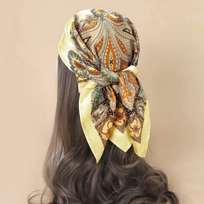 Luxury Brand Silk Square Paisley Scarf Women Satin Neck Hair Tie Band Soft Bandana Neckerchife 2025 Hijab Head Female Foulard Beauty World Shop