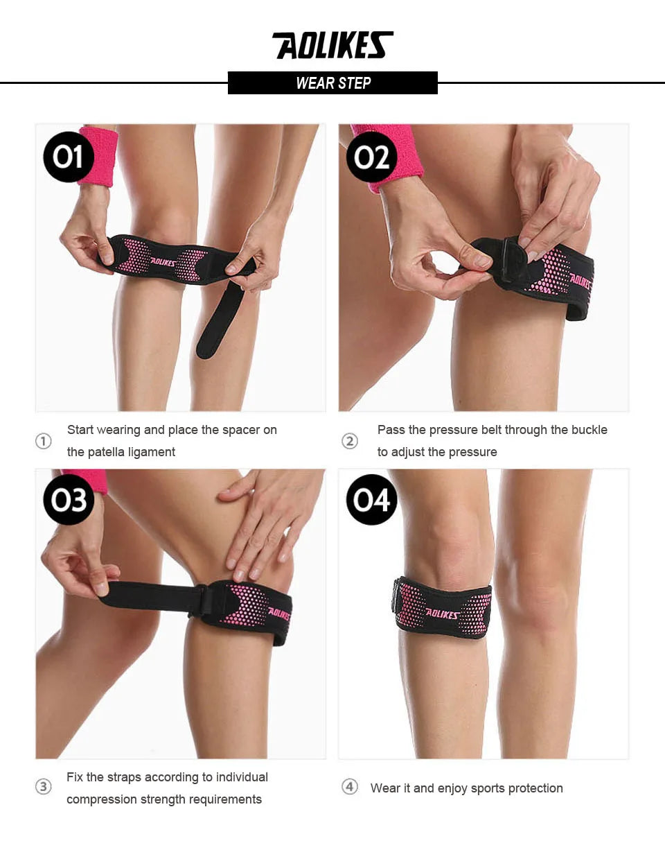 AOLIKES 1PCS Knee Braces for Knee Pain,Patella Knee Support Strap,Adjustable Patellar Tendon Stabilizer Band for Basketball Beauty World Shop