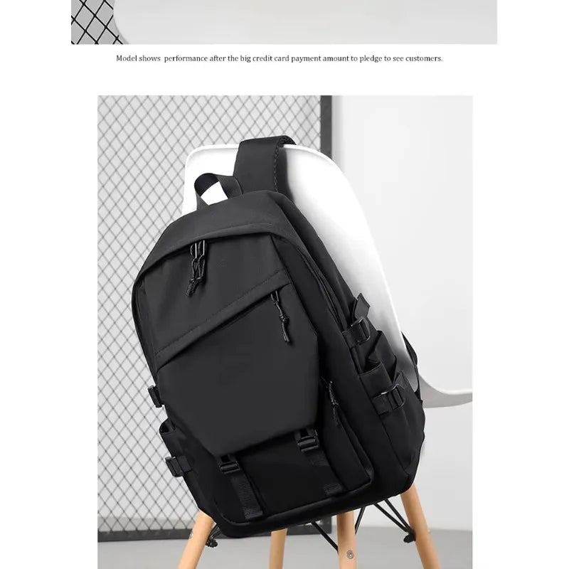One 15 Inch Polyester Waterproof Solid Color Simple Men's Backpack Fashion Couple Student Computer Backpack Beauty World Shop