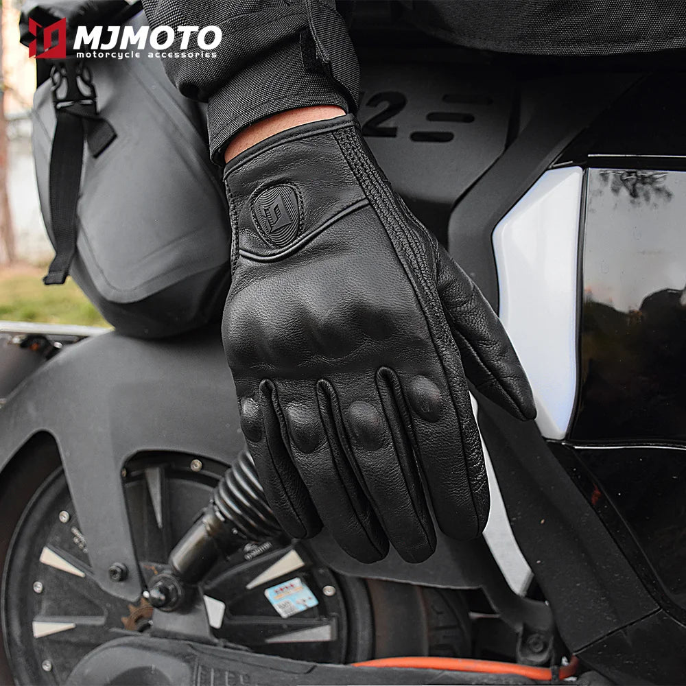 With CE Approved Summer Retro Perforated Leather Motorcycle Gloves Men Women Full Finger Motocross Dirt Biker Glove Guantes Moto Beauty World Shop