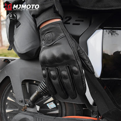 With CE Approved Summer Retro Perforated Leather Motorcycle Gloves Men Women Full Finger Motocross Dirt Biker Glove Guantes Moto Beauty World Shop