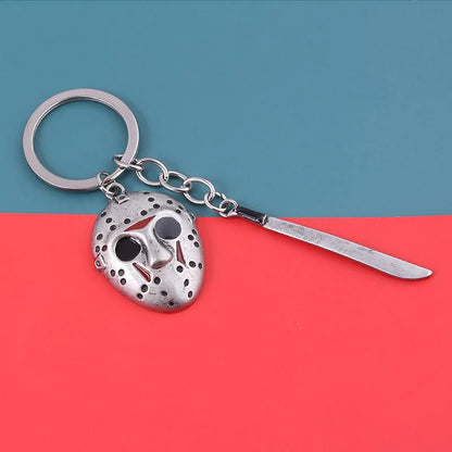 Horror Movie Halloween Keychain Hockey Mask Machete Metal Keyring Pendants Cosplay Props For Men Women Backpack Jewelry Beauty World Shop