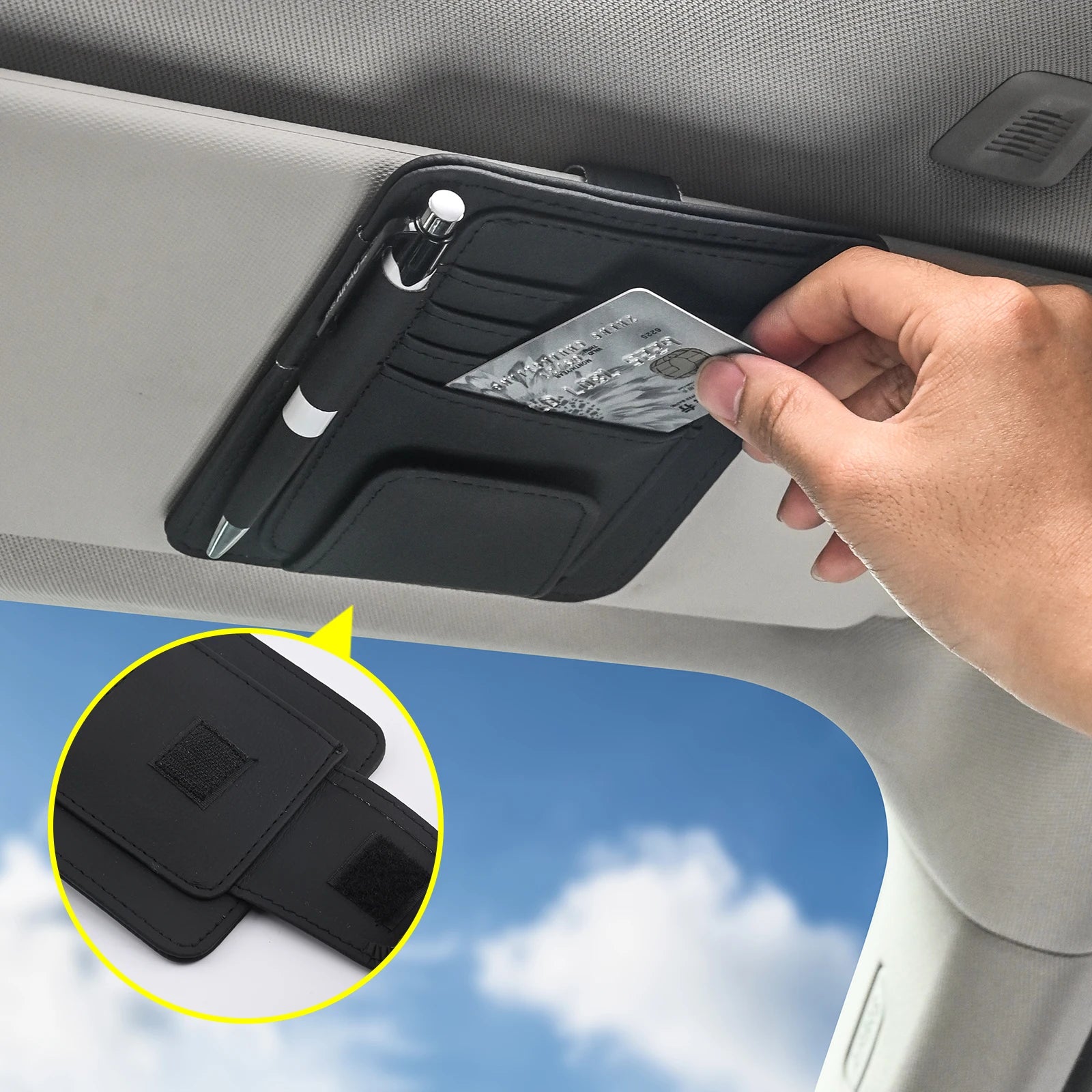 Car Sun Visor Organizer Multi-Pocket Business Card Storage Management Sunglasses Holder Visor Accessories Auto Interior Beauty World Shop