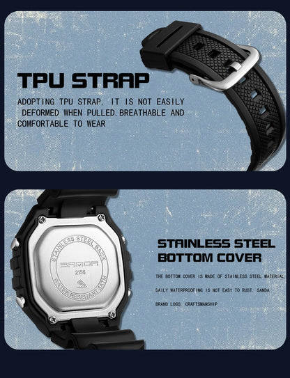 SANDA 2156 Fashion Mens Watch Military Water Resistant Sport Watches Army Big Dial Led Digital Wristwatches Stopwatches For Male Beauty World Shop
