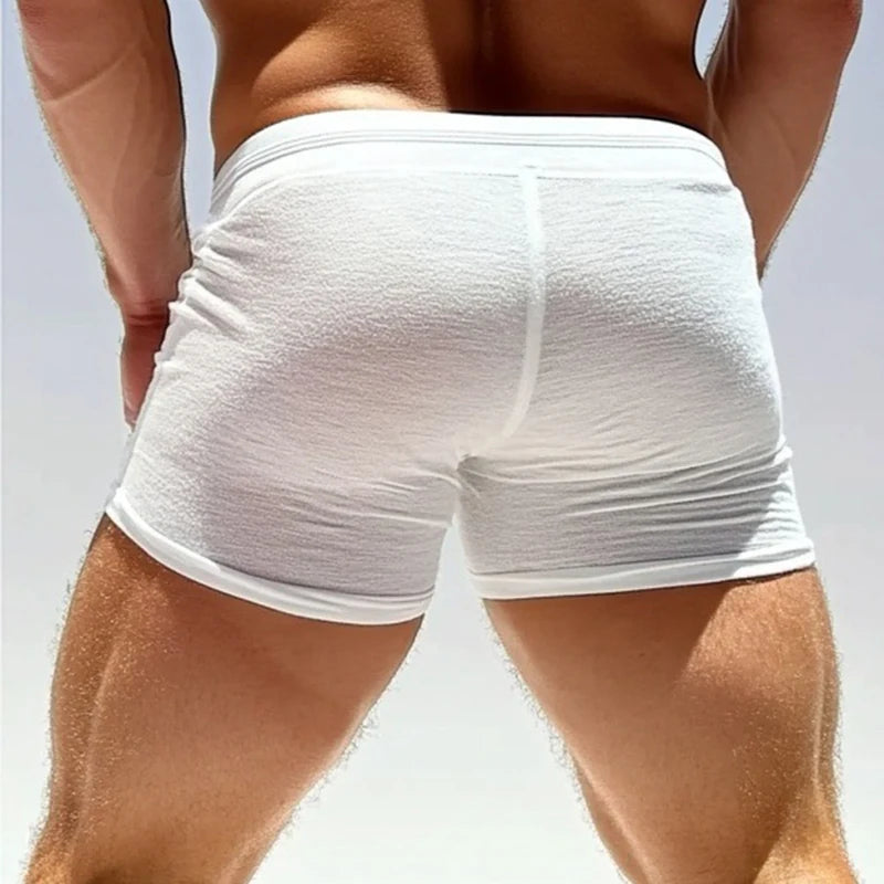Sexy See Through Slim Shorts Men Seaside Beach Casual Solid Color Breathable Shorts Summer Men's Leisure Sleepwear Pajama Shorts