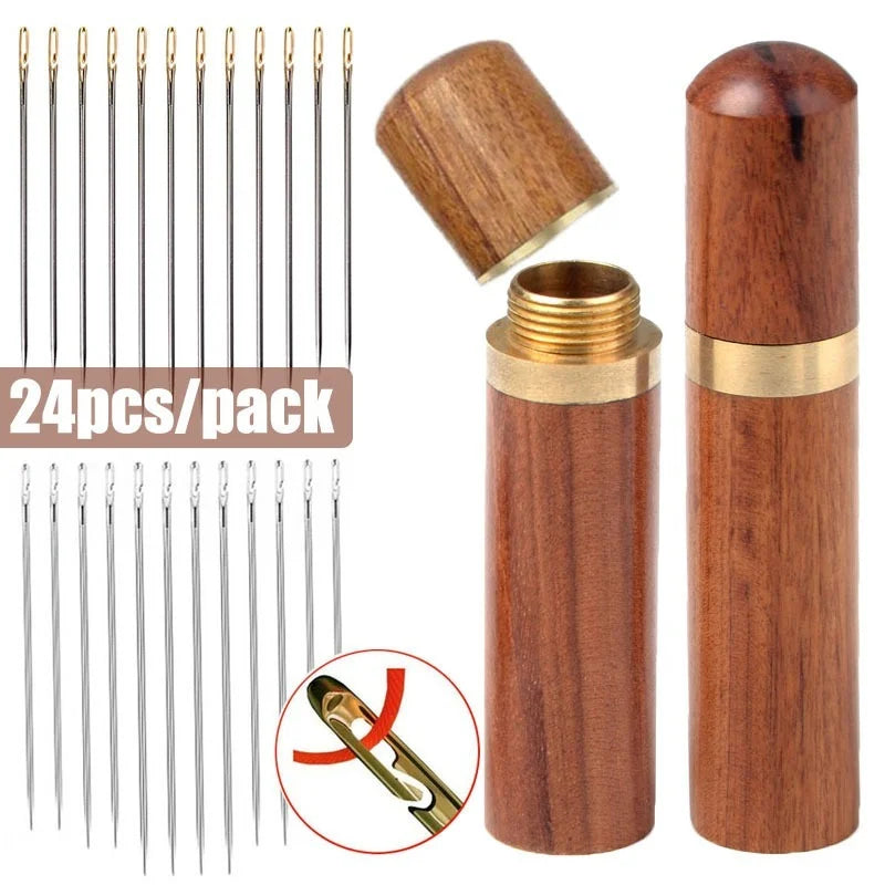 30pcs Blind Sewing Needle Elderly Stainless Steel Quick Automatic Self-Threading Needle Stitching Pins DIY Punch Needle Threader Beauty World Shop