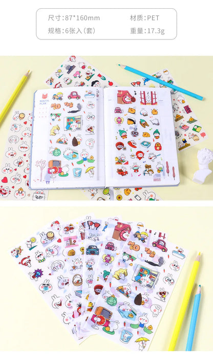 6Pcs/Lot Waterproof Cartoon Transparent Pvc Stickers DIY Hand Account Diary Decorative Stickers Kawaii Phone Cup Stickers Beauty World Shop