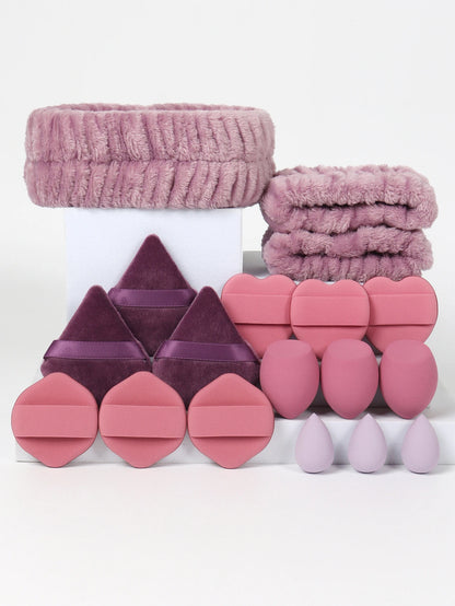 18 piece headband set. 1 hair band & 2 wrist bands & 3 make-up Sponges & 3 Mini Square Air Cushions & 3 triangular powder puff & Beauty World Shop