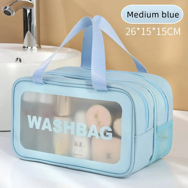 Dry-wet separation double transparent PU makeup bag portable washing bag cosmetic storage bag travel fitness swimming essentials Beauty World Shop