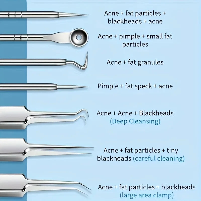 8-Piece Blackhead Remover Kit – Stainless Steel Blemish & Acne Extraction Tools – Professional Pimple Popper Set for All Skin Beauty World Shop