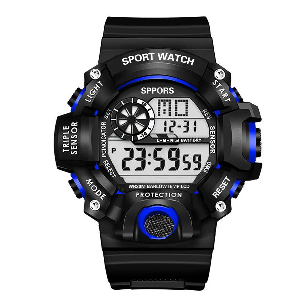 Fashion Men's Watch Sports Electronic Wristwatch Large dial Multifunctional Waterproof Luminous Alarm Kids Male's Military Watch Beauty World Shop
