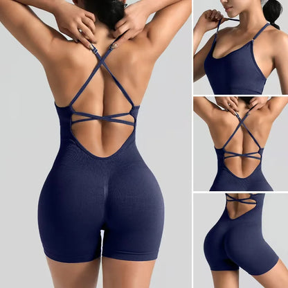 Women's Sexy Slim-Fit Yoga Shorts Jumpsuit Seamless Back Workout Bodysuit Breathable Quick-Dry Gym Running Pilates Fitness yoga Beauty World Shop