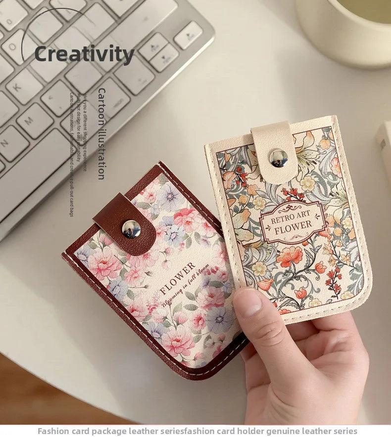 Vintage Oil Painting Pull Out Card Holder One Piece Women's Compact Ultra Thin Mini Cartoon New Style Niche Design Card Case Bag Beauty World Shop