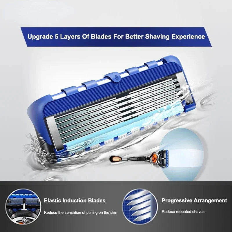 Manual Shaving For Men Replace Head Five Layer Blade Eight Comfortable Shaving Blades The Latest Blue No Skin Damage Uncharged Beauty World Shop