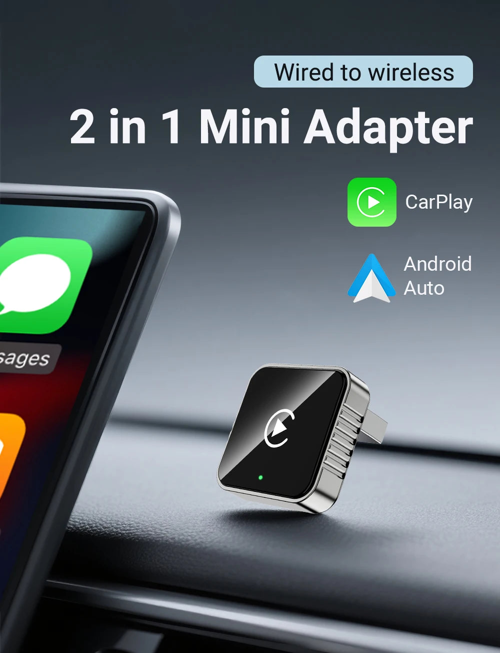 XUDA 2 in1 Wired to Wireless CarPlay Android Auto Adapter for OEM Car Stereo With USB Dongle Smart Mini Box Plug and Play Blueto Beauty World Shop