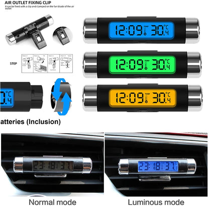 Portable 2 in 1 Car Digital LCD Clock Temperature Display Electronic Clock Thermometer Car Automotive Blue Backlight With Clip Beauty World Shop