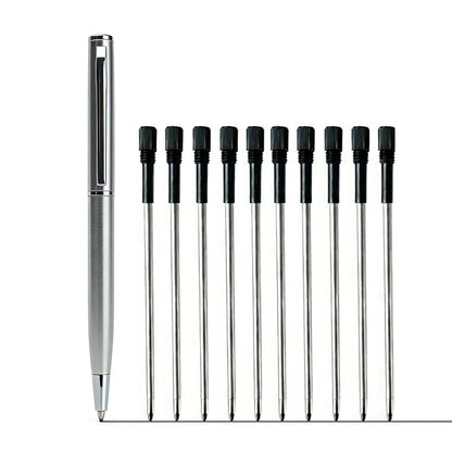 Mini Stainless Steel Metal Ballpoint Pen with 10 Replacement Refills Set, Portable Pocket Ballpen Compact Short Pen for Wallet Beauty World Shop