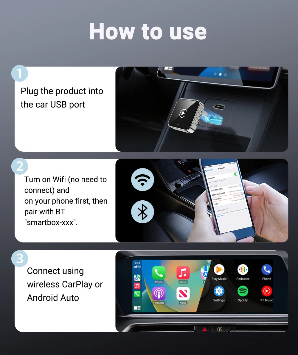 XUDA 2 in1 Wired to Wireless CarPlay Android Auto Adapter for OEM Car Stereo With USB Dongle Smart Mini Box Plug and Play Blueto Beauty World Shop