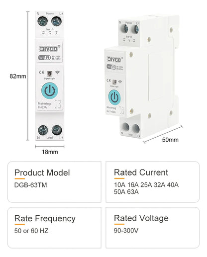 Tuya WIFI Smart Circuit Breaker 1P+N Over-Voltage/Current/Power Protector Under Voltage Protection Voice Remote Control Switch Beauty World Shop
