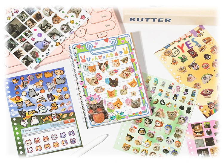 Cute Pets Theme Sticker Book 30 Sheets/Bag with Ring Binding for Scrapbooking DIY Collage Material Background Decoration Beauty World Shop