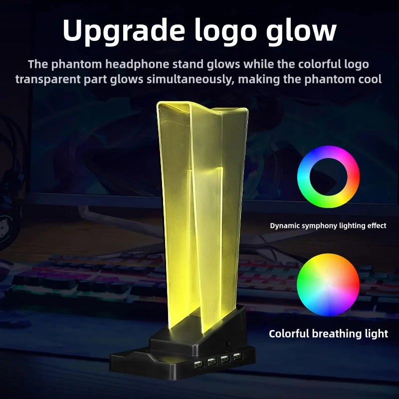 ITLY A12 RGB-Illuminated Transparent Gaming Headset Stand with LED Display, Phone Holder & Organizer Headphone Stand